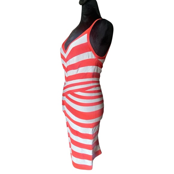 Herve Leger Andreea Striped Bandage Dress Size S  Orange & Grey  V-Neck Bodycon - Picture 4 of 9